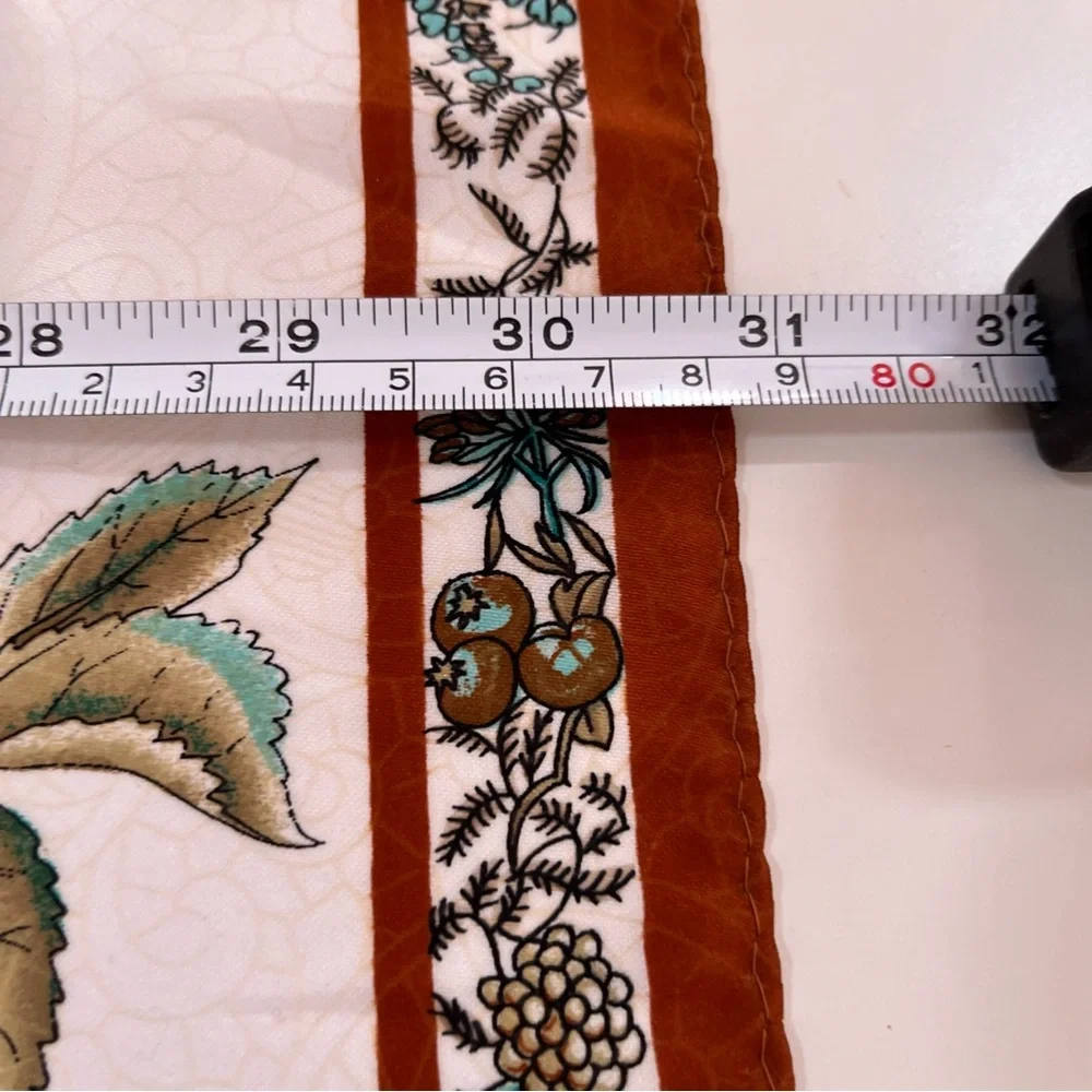 Vintage MCM Constanze  Fairycore Floral Mushroom Rust Aqua Jacquard silk Scarf
